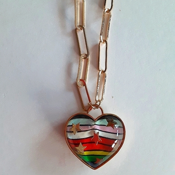 Betsey Johnson Rainbow Heart Pendant Necklace New - Picture 1 of 4
